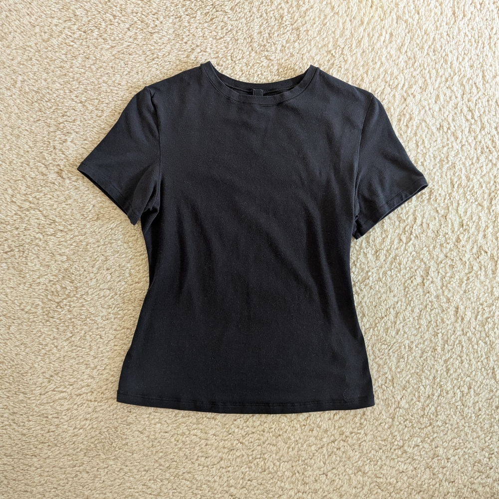 Skims Black Cotton Blend T-Shirt